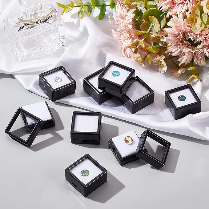 BENECREAT 36 Pcs Black Gemstone Display Box Plastic Transparent Bare Stone Box Black Square Jewelry Box 1.16x1.16x0.65 Suitable for Gemstone, Jewelry, Crystal Diamond Accessories Display - Image 5