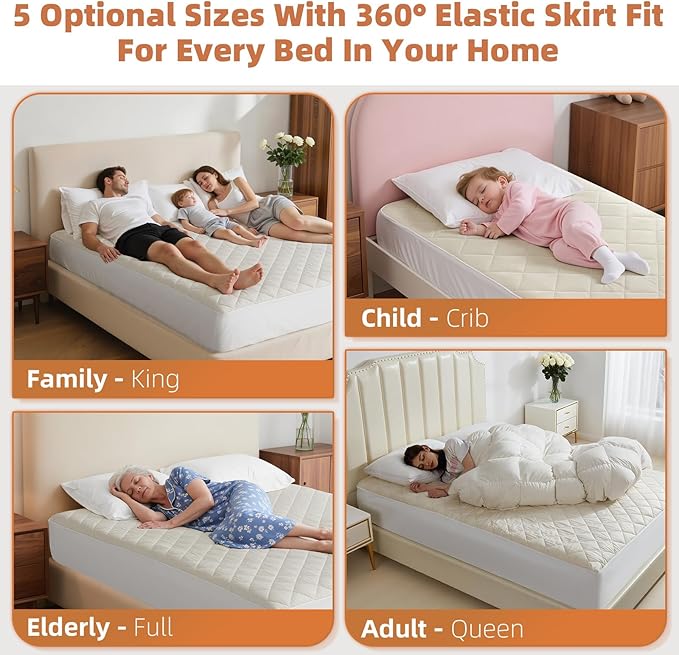 Lofe Organic Cotton Queen Mattres Protectors - Top&Side 100% Waterproof Mattress Protectors, Breathable Organic Mattress Protector, Noiseless Queen Mattress Protector Waterproof 80x60x17 in