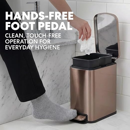 SIMPLI-Magic 6L/1.6G Stainless Steel Bathroom Trash Can with Hands-Free Foot Pedal, Quiet Soft-Close Lid, Compact Space-Saving Size - Image 3
