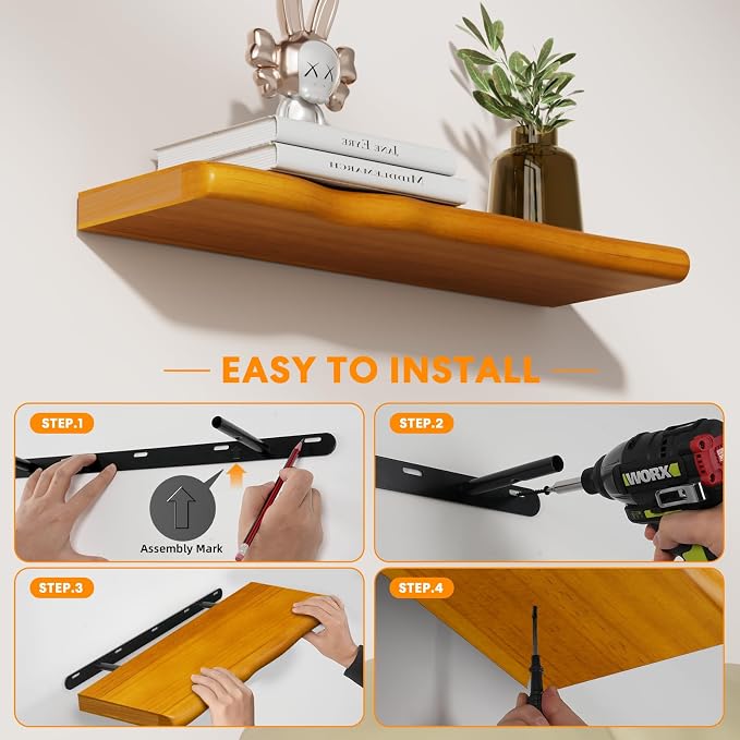Floating Shelves for Wall Rustic Farmhouse 48 Inch Floating Shelf Bathroom Wooden Shelves for Wall Mounted Live Edge Pine Shelf with Unique Natural Grain for Living Room Bedroom Kitchen (Honey Walnut) - Image 6