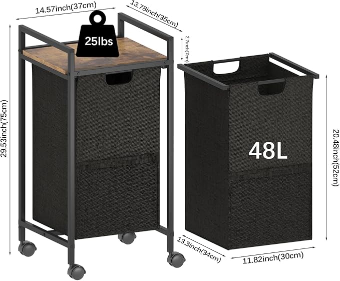 Laundry Hampers,Laundry Basket， Laundry Sorter with Top Shelf & Removable Washable Bags & Side Pockets for Laundry Room organization, Bathroom and Dorm, Rustic Brown and Black - Image 2