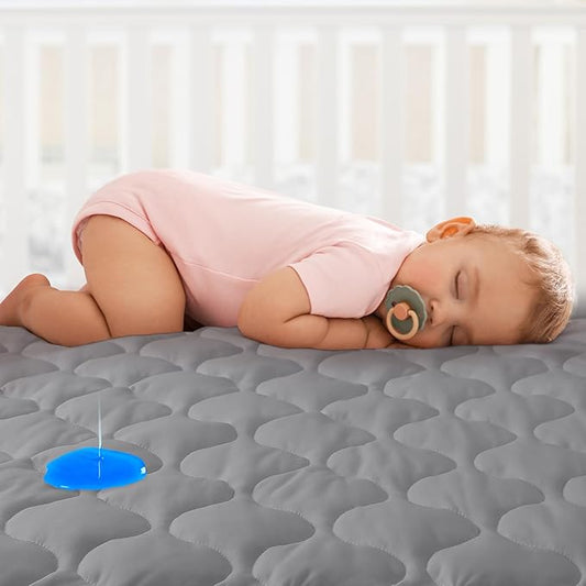 Yoofoss Waterproof Mini Crib Mattress Protector, Quilted Baby Mattress Pad Cover Soft and Breathable, Machine Washable Portable Mattress Protector for Standard Mini Crib Size 38"X24" - Dark Grey