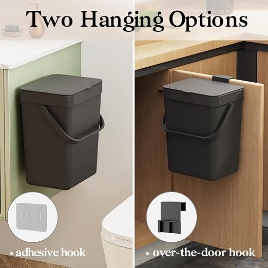 LALASTAR Countertop Compost Bin, Hanging Small Trash Can with Lid Under Sink for Kitchen, Food Waste Bin for Countertop, Mountable Garbage Can for Bathroom, RV, 5L/1.3 Gal,Sliding Lid, Black - Image 4