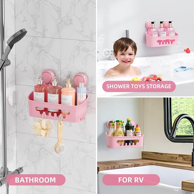 LEVERLOC Shower Caddy Suction Cup, Shower Organizer Removable Bathroom Shelf, Storage Suction Powerful Max Hold 22lbs Bathroom Caddy Waterproof Holder, Blue - Image 2