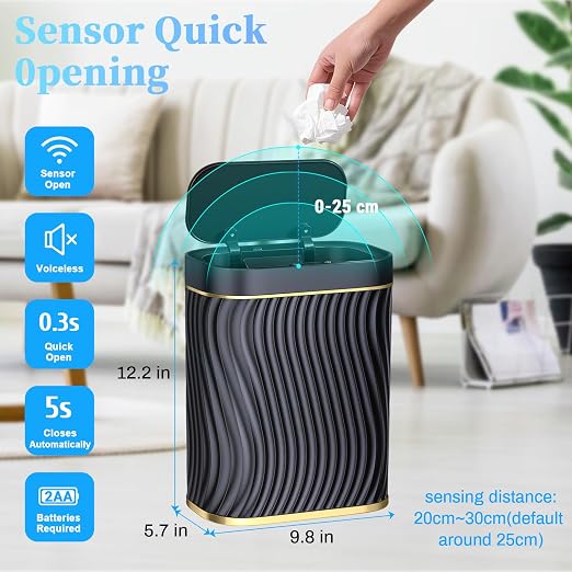 Ogikey Bathroom Small Trash Can with Automatic Touchless Lid, 2.6 Gallon Smart Garbage Can Narrow Waterproof Trash Bin for Bedroom, Office, Living Room - Image 2