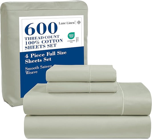 LANE LINEN 100% Mercerized Cotton 600 Thread Count 5 Pc Split King Sheets Set, Luxury Sateen Weave, Low Pilling Machine Washable Fade Resistant Split King Sheet, Machine Washable - Mineral