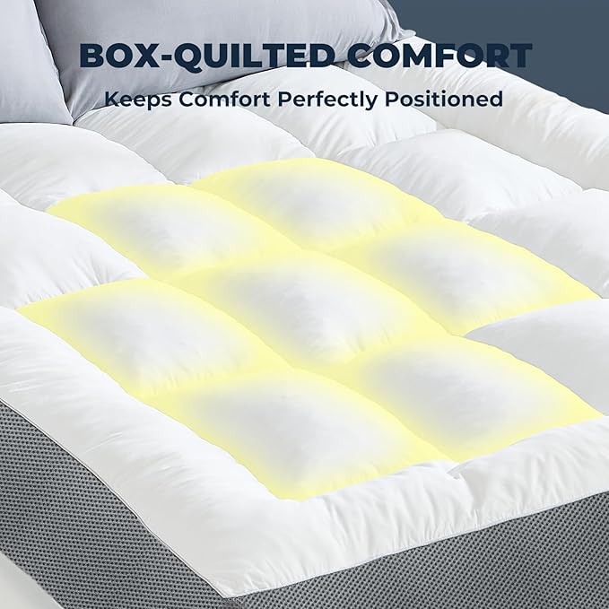 HYPREST 4 Inch Mattress Topper Queen, Thick Cooling Cotton Pillow Top with 2000 GSM Shredded Memory Foam - Soft & Supportive for Back Pain Relief, Non-Slip Bottom