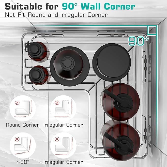 YASONIC Corner Adhesive Shower Caddy, with Soap Holder and 12 Hooks, Rustproof Stainless Steel Bathroom Organizer, No Drilling Wall Mounted Rack, Brushed Silver, 3-Pack - Image 6
