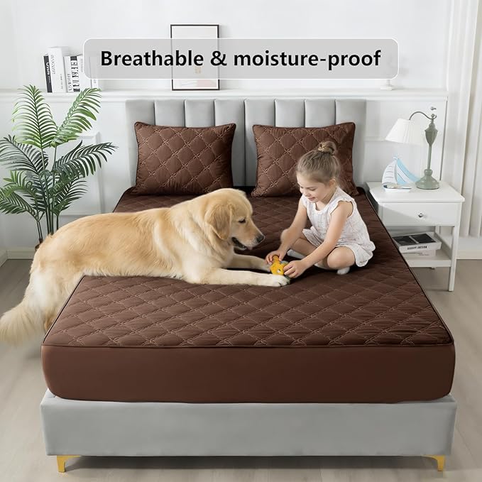 Waterproof Mattress Protector - Full Size Mattress Pad Silent & Fitted Sheet Style | Bed Protection for Kids, Pets, Adults | Hypoallergenic, Machine Washable (Chocolate, Full)
