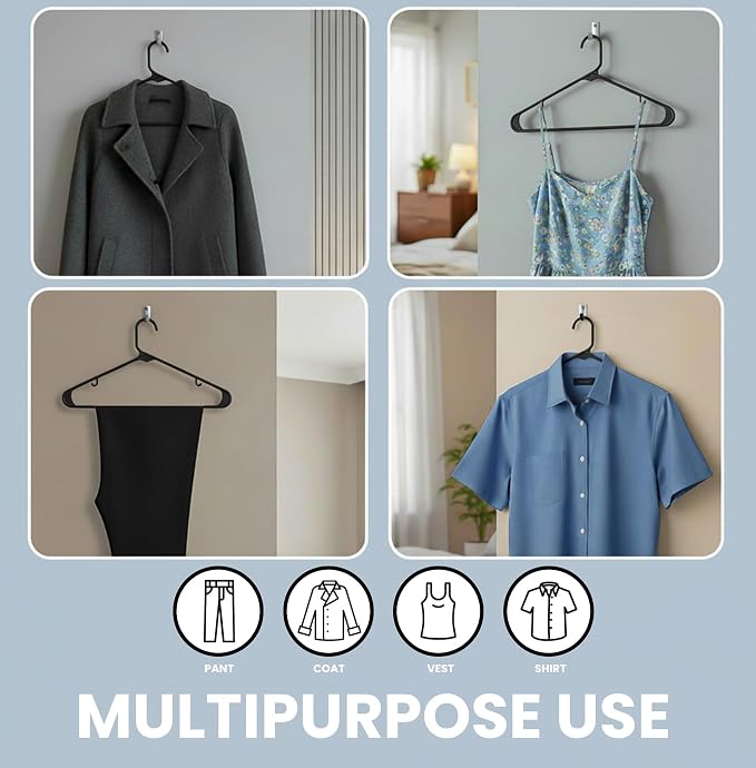 Utopia Home Plastic Hangers 100 Pack - Space Saving Clothes Hanger - Durable & Strong Closet Organizers and Storage with Built-in Strap Hooks - Essential for Shirts, Pants, Skirts & Coats (Black) - Image 4