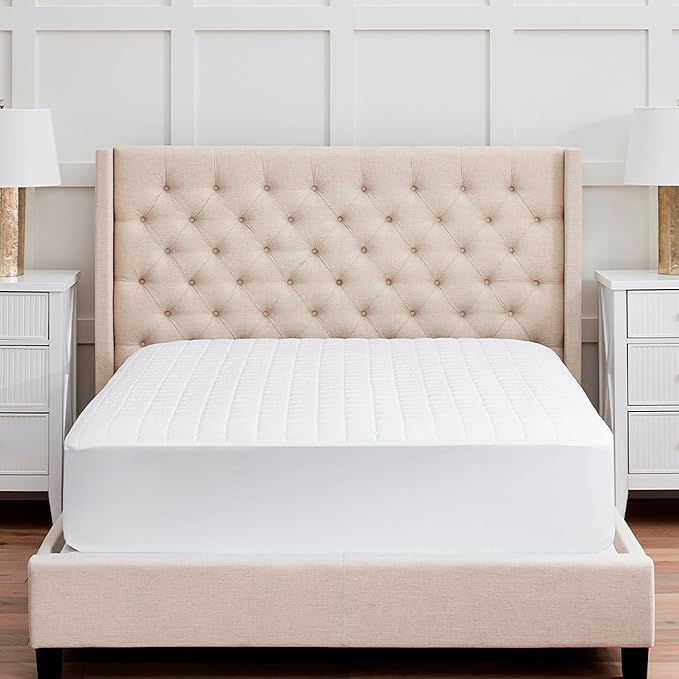 Boll & Branch Mattress Protector - Queen Size, White Cover - 1 Fitted Protector Included -Padded Fill, Soft, and Breathable - Hypoallergenic and Safe for Sensitive Skin