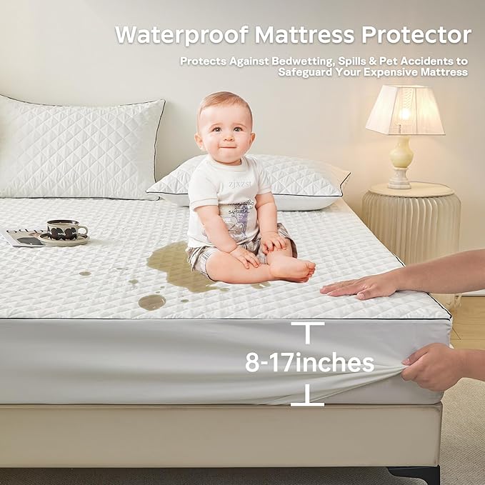 Twin Size Waterproof Mattress Protector - Leak-Proof/Urine Proof, Stain Resistant, with 17" Stretchable Deep Pockets, Non-Slip Elastic Edges, Bedroom Essentials (39"x75")