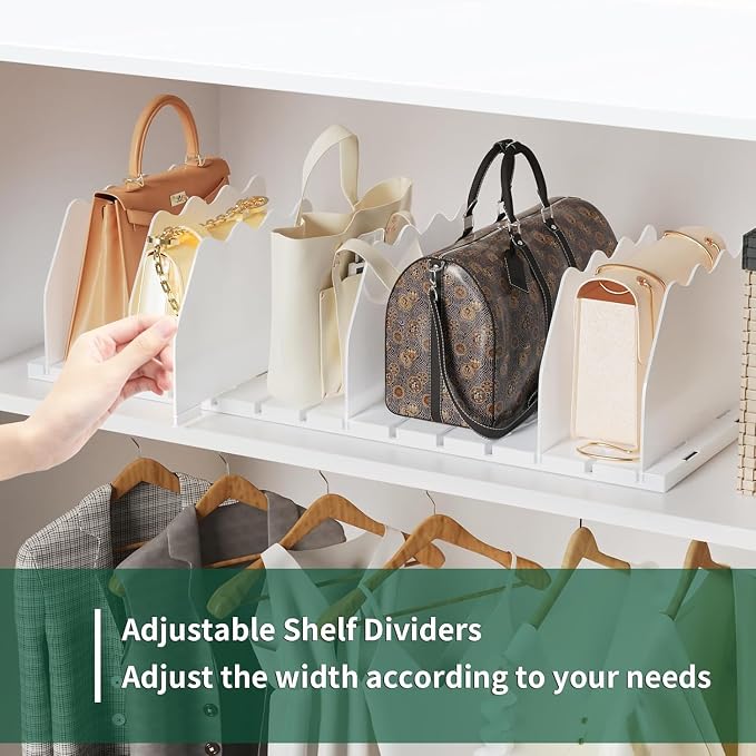 SPACEKEEPER Shelf Divider for Closet, 2 Pack Adjustable Purse Organizers Handbag Separators Storage Organizer Bookshelf Separator Dividers in Bedroom Office Kitchen Bathroom, White - Image 4