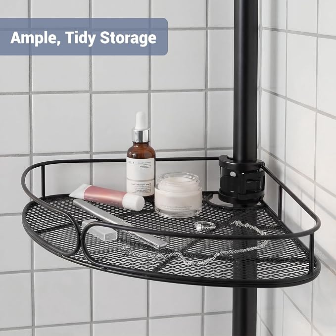 Standing Shower Caddy Corner, 4-Tier Adjustable Height Bathroom Organizer, 6-Section Pole, Sturdy Floor Standing Shelf for Shower or Bathtub – No Drilling, No Spring Tension - Image 6