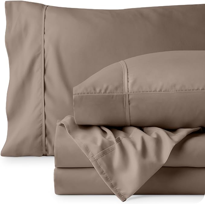 Bare Home Full XL Sheet Set - 1800 Ultra-Soft Microfiber Full Extra Long Bed Sheets - Double Brushed - Deep Pockets - Easy Fit - 4 Piece Set - Bedding Sheets & Pillowcases (Full XL, Taupe)