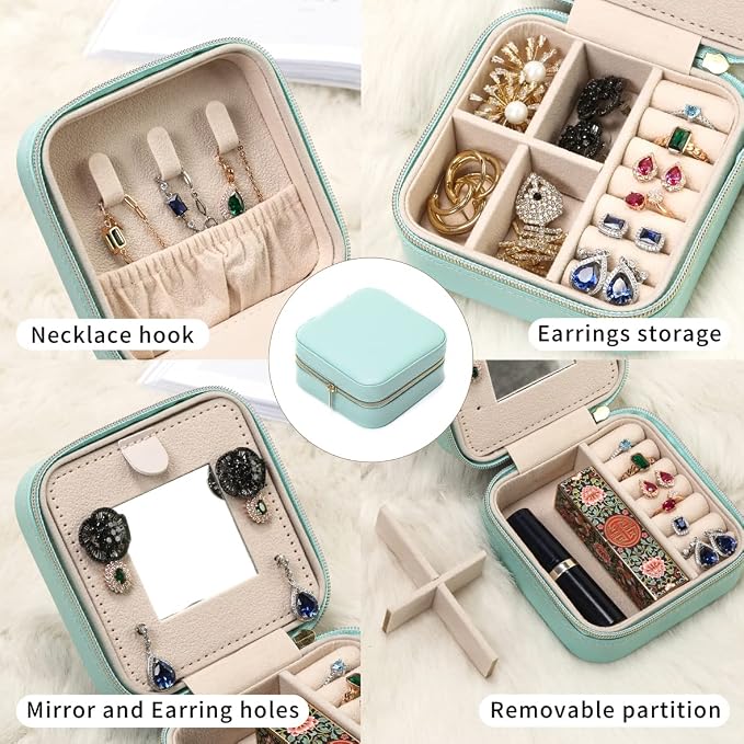 TRODANCE Jewelry Travel Case with Mirror,Small Travel Jewelry Organizer, Portable Jewelry Box Travel Mini Organizer Portable Display Storage Box For Rings Earrings Necklaces (NavyBlue) - Image 5