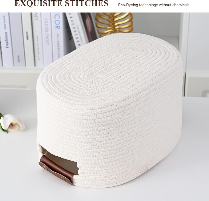 ECDYQXVU Cotton Rope Basket, Storage Baskets with Handle, 15x10x9 Inch Woven Basket for Shelves, Laundry, Towels, Clothes, Books (White 1Pack) - Image 9