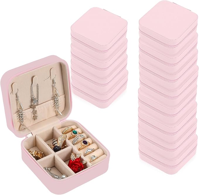 12pcs Mini Travel Jewelry Case,Bridesmaids Proposal Small Jewelry Box Mini Jewelry Organizer,Small PU Leather Portable Storage Box for Rings,Earrings,Necklaces,Bracelets(cherry blossom pink) - Image 8