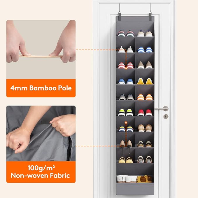 Lifewit 10 Tier Over the Door Shoe Organizer with 19 Large Deep Pockets, Fabric Hanging Shoes Shelf for Closet, Dorm Storage, Fit Up to 20 Pair Shoe Rack Holder for Sneakers, Boots, Gray - Image 5