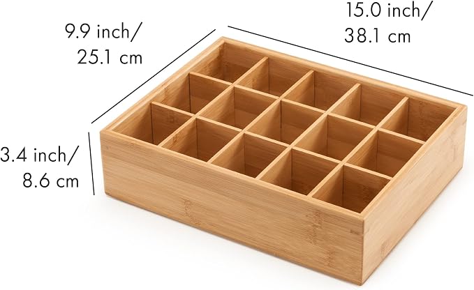GOBAM Bamboo Closet Drawer Divider - Storage Organizer with 15 Compartments, Drawer Organizer, Storage Box for Belts, Ties, Bras, Briefs, Socks & Jewelry - Natural - Image 2
