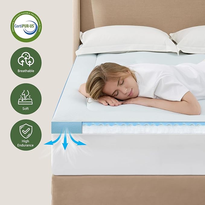 Hansleep California King Mattress Topper Memory Foam, California King Foam Mattress Topper Viscose Derived from Bamboo, Cal King Size Bed Mattress Pad Cover for Back Pain Relief, 72" x 84", White