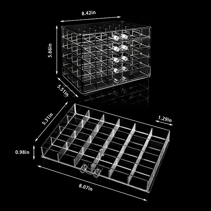 Clear Acrylic Jewelry Storage Box, Earring Jewelry Organizer with 5 Drawers, 5-Layer Jewelry Box for Women, Earrings Display Holder for Ring Bracelet Necklace, 120 Grid Compartment Storage Box - Image 2