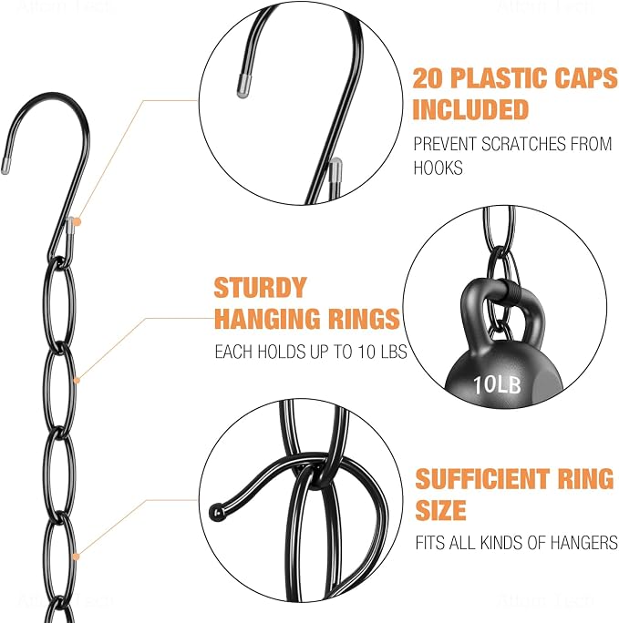 NiHome Clothing Chain Hangers 10-Pack for Home, Office & Travel, Metal Closet Organizer Space Saving Hangers with Safety Cap for All Garment Types, Wrinkle-Reducing 7-Loop Retractable Design (Black) - Image 4