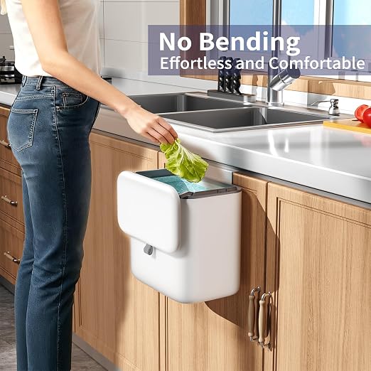 Compost Bin Kitchen for Countertop or Under Sink, 2.6 Gallon Hanging Small Trash Can with Lid, Garbage Can for Cabinet Door, Indoor/outdoor Food Waste Bin for Kitchen, Bathroom, RV, Office, White - Image 2