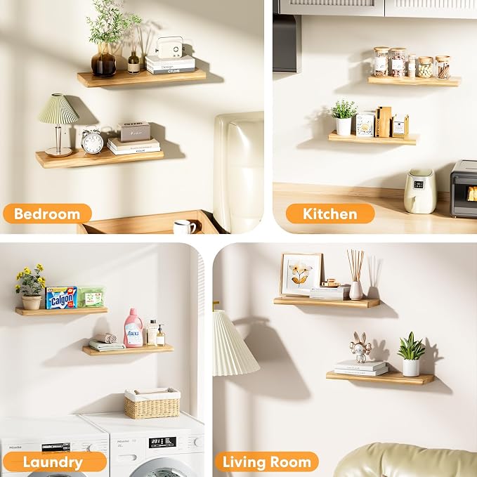 Floating Shelves for Wall Rustic Farmhouse 24 Inch Floating Shelf Wooden Shelves for Wall Pine Wood Shelf with Unique Natural Grain for Living Room Bedroom Kitchen (Raw Wood) - Image 8