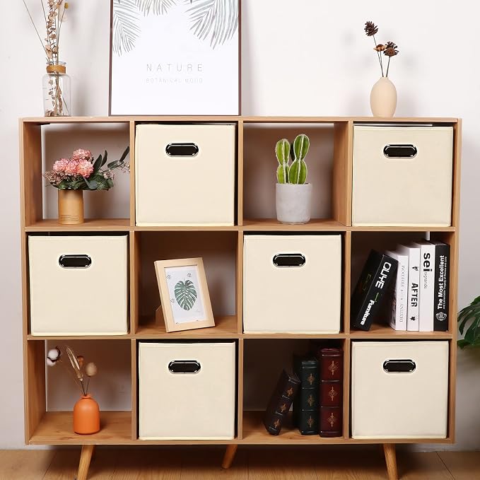 Fabric storage bins Cubes, Fabric Cube Organizer with Handle, Foldable Cube Bins for Cloth or Accessary Storage, 11x11x11, Set of 12, (Creamy White) - Image 4