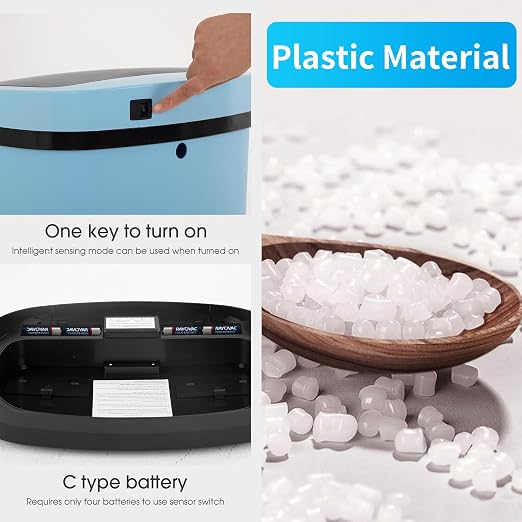 BestOffice | 13 Gallon Plastic Trash Can with Lid | Blue | Automatic Touchless Garbage Can | Odor Control | Modern Oval Design | Easy to Clean | Fits Any Kitchen, Bathroom, Office or Home - Image 3