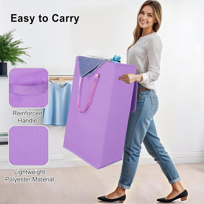 Odonata 75L Slim Laundry Hamper with Lid,Large Foldable Laundry Basket with Removable Bag and Handles Tall Collapsible Dirty Clothes Basket Great for Bedroom, Bathroom, Dorm, College,RV.(Purple, 75L) - Image 7