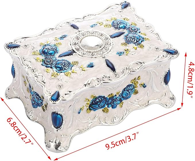 Hipiwe Vintage Trinket Box Metal Jewelry Box Wedding Ring Box Keepsake Box Treasure Box Chest Ornate Antique Finish Engraved Box Case Small - Image 4