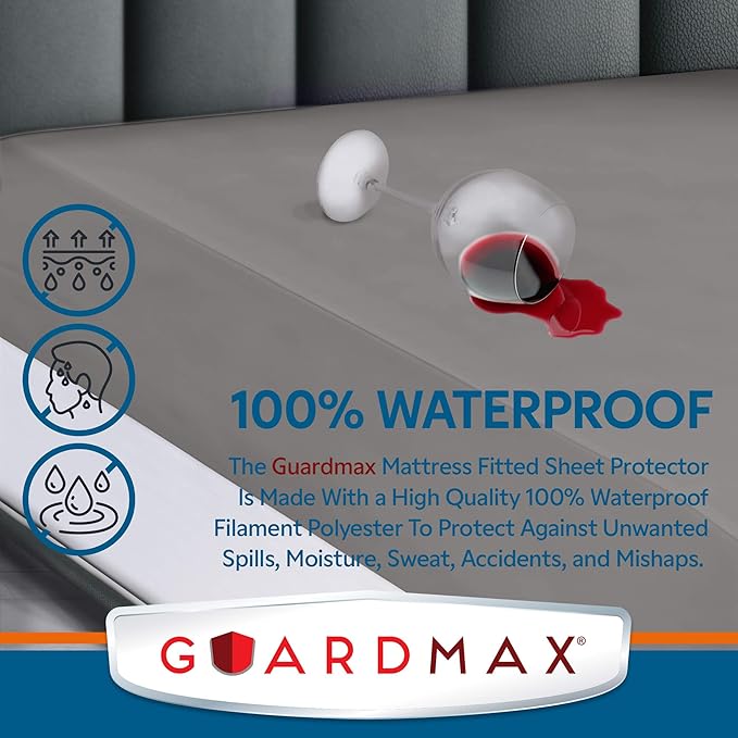 Guardmax Jersey Knitted Short Queen Size Mattress Protector - Waterproof & Dust Mite Proof Mattress Cover with Stretchable Pockets - Soft, Comfortable, & Noiseless Waterproof Fitted Sheet (60x75x15)