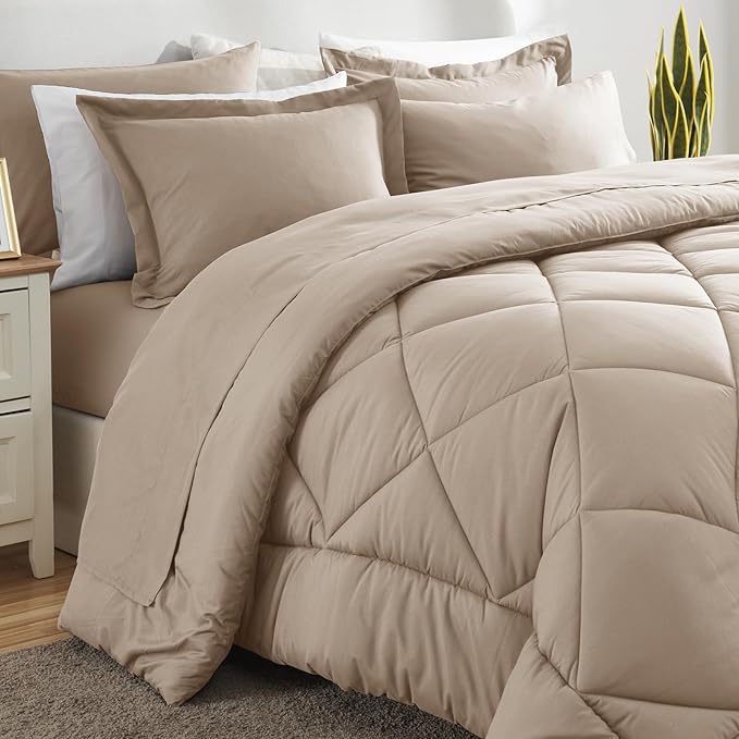 CozyLux Queen Comforter Set Wheat - Bed in a Bag Queen Size 7 Pieces, Luxury Soft Bed Set for All Seasons, Bedding Set with Down Alternative Comforter, Sheets, Pillowcases & Shams