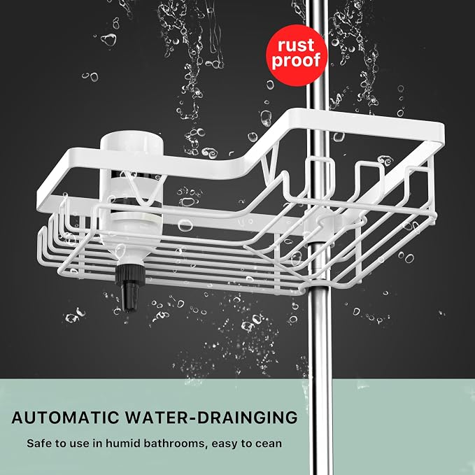 KEGII Corner Shower Caddy Tension Pole - 4-Tier Rustproof Bathroom Organizer, Floor to Ceiling Shower Caddy 25-114.2 inch, No Drilling Shower Storage Rack for Shampoo, Towels (Matte White) | Rustproof, Bathroom Organizer, Shower Storage Rack, for Shamp... - Image 5