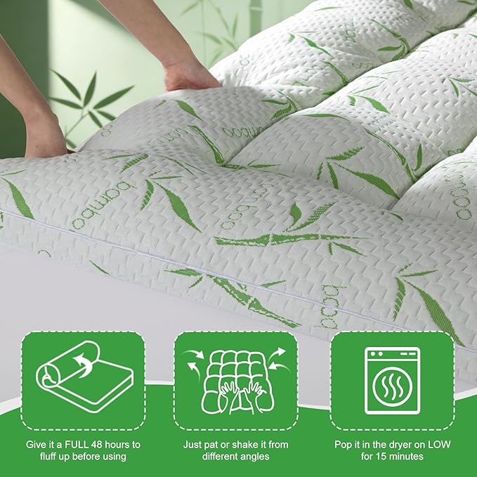 3 Inch Mattress Topper - Viscose Made from Bambu,Cooling Soft Pillow Top Mattress Pad Cover for Back Pain,Mattress Protector with 8-21 Inch Deep Pocket(Queen,60"x80")
