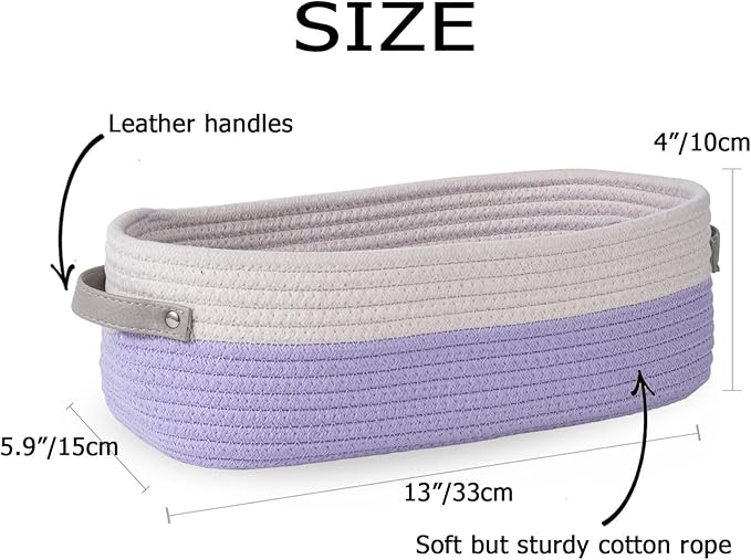 Cotton Rope Woven Basket Toilet Paper Baskets for Organizing Decorative Basket for Boho Decor Small Storage Basket Gift Baskets 13"x5.9"x4" Purple - Image 2