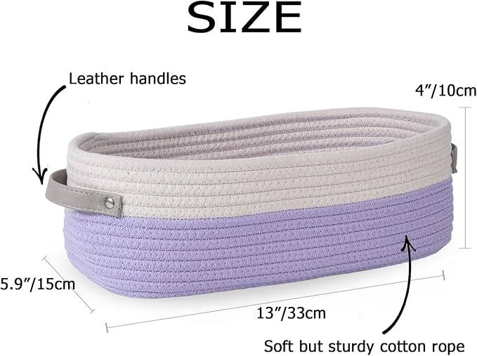 2 Pack Small Cotton Rope Woven Basket Toilet Paper Baskets for Organizing Decorative Baskets for Boho Decor Small Storage Basket 13"x5.9"x4" Purple - Image 2