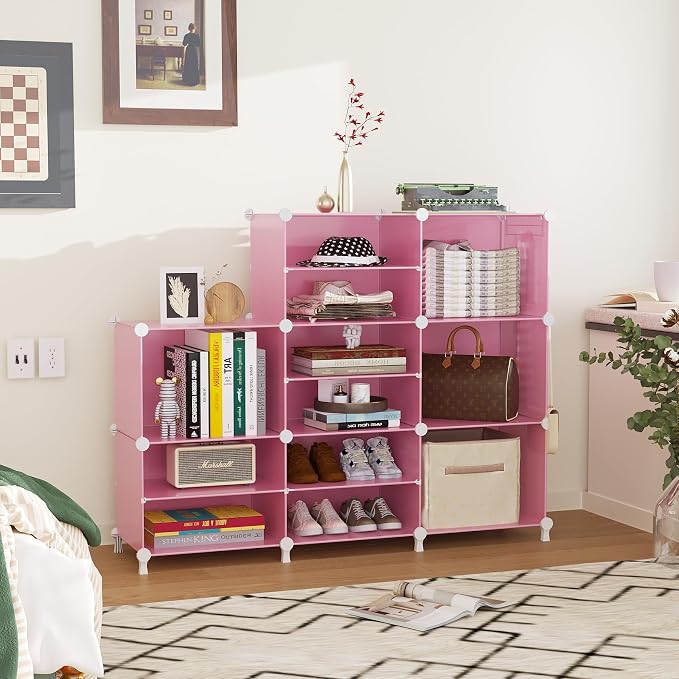AWTATOS Closet Organizer 8 Cube Storage Shelves Clothes Organizers Closet Storage Stackable Cubby Shelving for Closet Bedroom Living Room Pink - Image 4