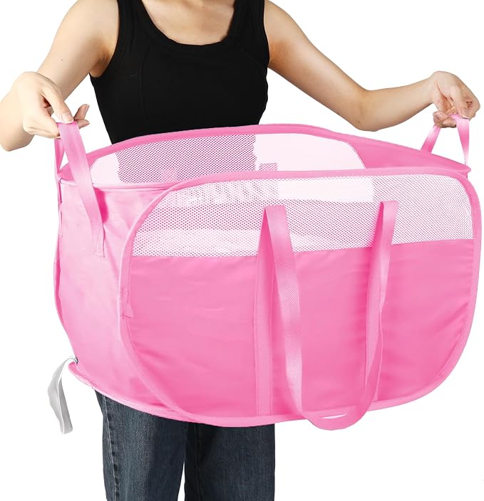 Collapsible Laundry Baskets, Tear Proof Pop Up Laundry Hamper with Dual Handles, Durable Foldable Laundry Basket, Easy to Carry Laundry Hamper for Home, Laundry Room, Bedroom, Dorm, Travel Pink by BATTOO