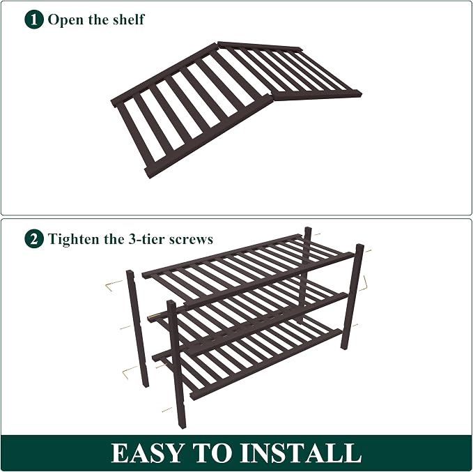 Smiry Bamboo Shoe Rack for Closet, 3 Tier Wooden Stackable Shoe Organizer, Free Standing Shoes Storage Shelf for Entryway, Front Door Entrance, Brown - Image 6