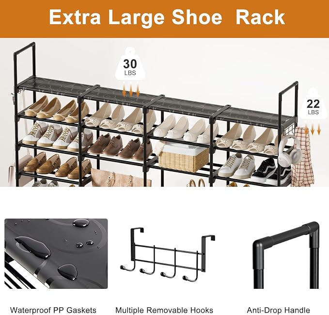 WOWLIVE 4 Row 9 Tiers Extra Large Shoe Rack 68-72 Pairs Big Tall Metal Shoe Shelf, Heavy Duty Organizer for Closet Entryway, Boot Rack Storage Stackable Stand for Garage Black - Image 6