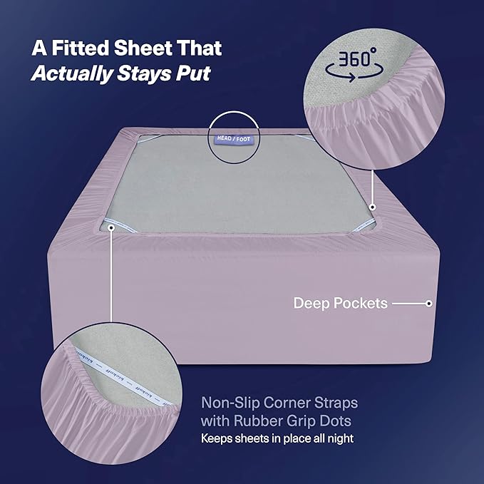 Kickoff Viscose Bamboo Sheets Queen Size 4-pc 100% Organic Bamboo Viscose Bed Cooling Sheets Queen Size Set Cool Bedding for hot Sleepers Sheet, Flat, Fitted, Pillowcases (Lavender, Q)