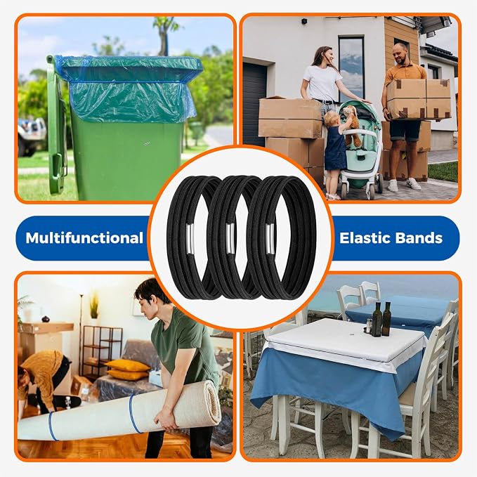 Large Rubber Bands for Garbage Can Set of 3, Fits 55, 65, 96 Gallon Trash Cans, Hongmed Trash Can Rubber Bands Durable for Kitchen Trash Bags, Heavy Duty Moving Bands in Black. - Image 6