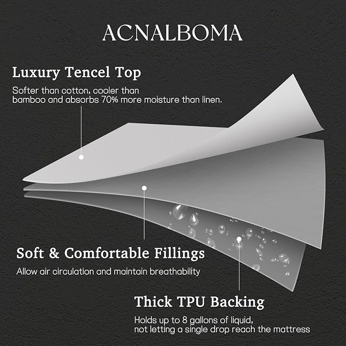 Queen Mattress Protector Tencel Luxury 100% Waterproof Mattress Protector,Silky Soft & Breathable,Noiseless Cooling Mattress Pad Cover Fitted 18" Deep Pocket(White,60"x80")