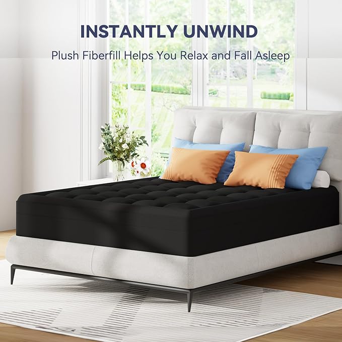 ELEMUSE 3 Inch Dual Layer Memory Foam Mattress Topper Cal King, 2 Inch Cooling Gel Memory Foam Pad Plus 1 Inch Down Alternative Pillowtop Mattress Pad with Cooling Cover, Black