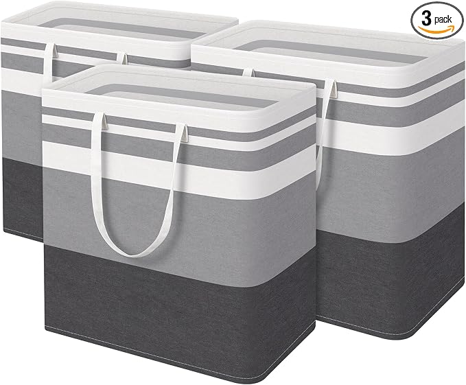 HomeHacks 3-Pack Large Laundry Basket, Waterproof, Freestanding Laundry Hamper, Collapsible Tall Clothes Hamper with Extended Handles for Clothes Toys in the Dorm and Family-(Gradient Grey, 100L) by HomeHacks
