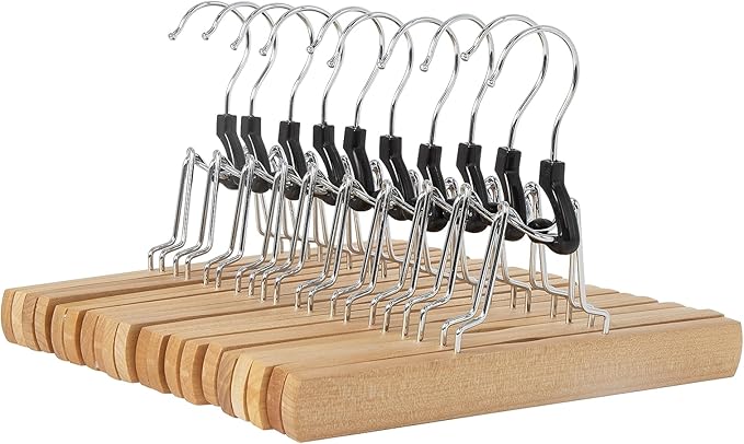 Amazon Basics Wooden Pants Hangers Closet Organizer, Natural, 20-Pack by AmazonBasics