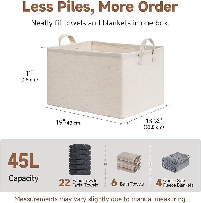 StorageWorks Storage Bins, Shelves Baskets for Organizing, 45L Extra Large Fabric Closet Organizers with Handles, Metal Frame, Beige-Cotton-linen, 2-Pack - Image 7